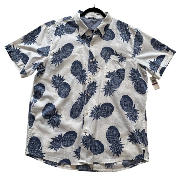 Izod Other - Izod Mens Pineapple Print Short Sleeve Button Shirt 2X-Large Moonlight Blue NWT